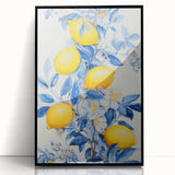 Maximalist Wall Art – Elegant Lemon and Floral Design in Blue and Yellow