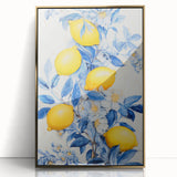 Maximalist Wall Art – Elegant Lemon and Floral Design in Blue and Yellow