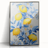 Maximalist Wall Art – Elegant Lemon and Floral Design in Blue and Yellow