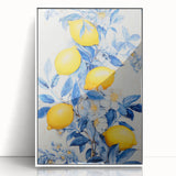 Maximalist Wall Art – Elegant Lemon and Floral Design in Blue and Yellow