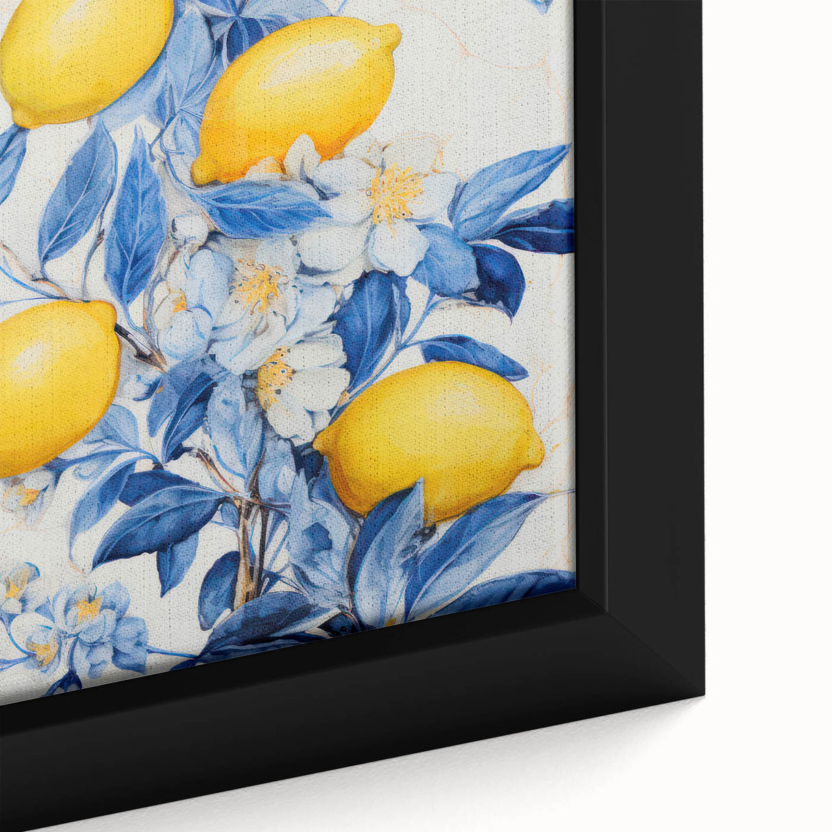 Maximalist Wall Art – Elegant Lemon and Floral Design in Blue and Yellow
