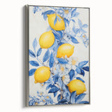 Maximalist Wall Art – Elegant Lemon and Floral Design in Blue and Yellow