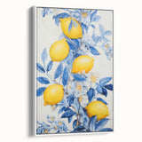 Maximalist Wall Art – Elegant Lemon and Floral Design in Blue and Yellow