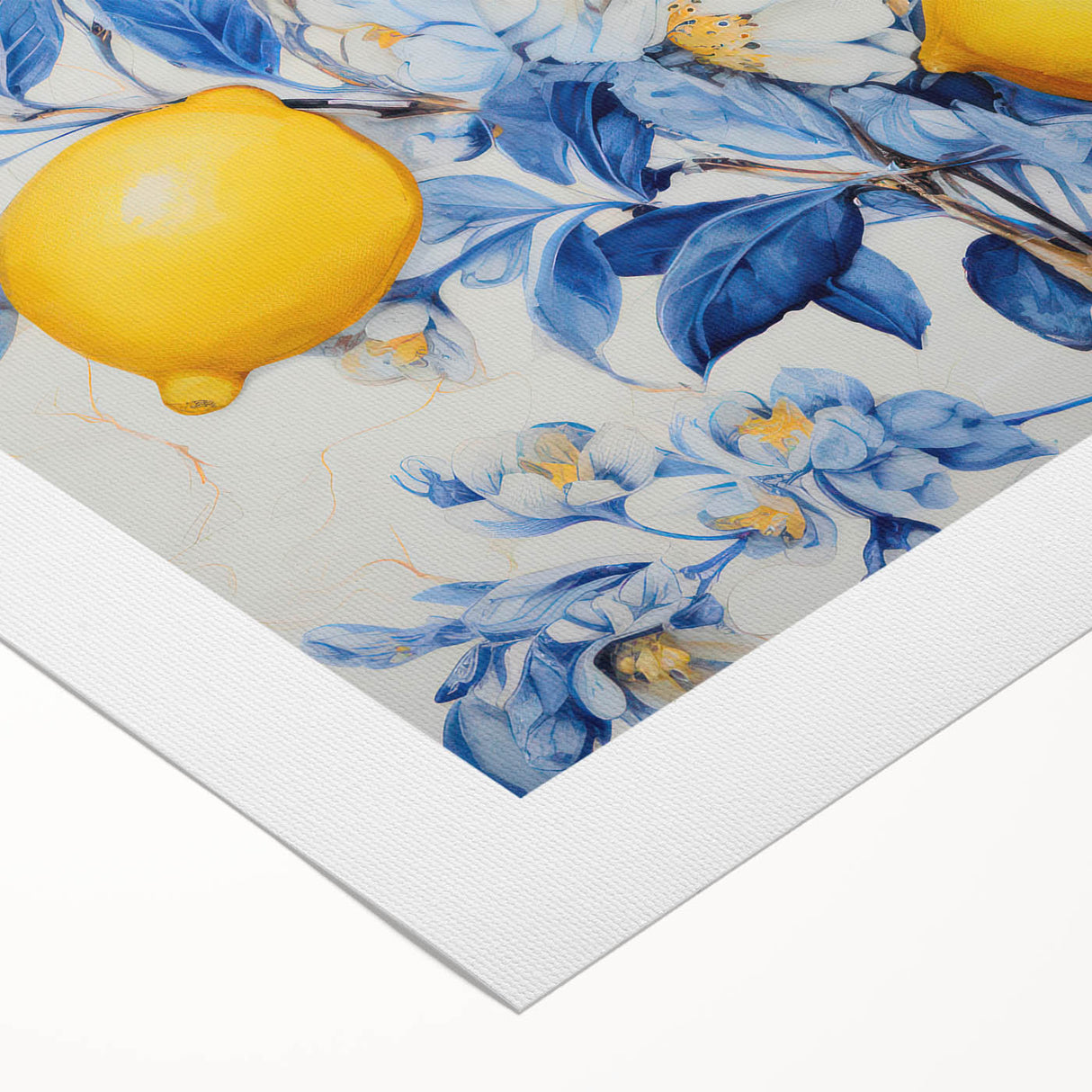 Maximalist Wall Art – Elegant Lemon and Floral Design in Blue and Yellow