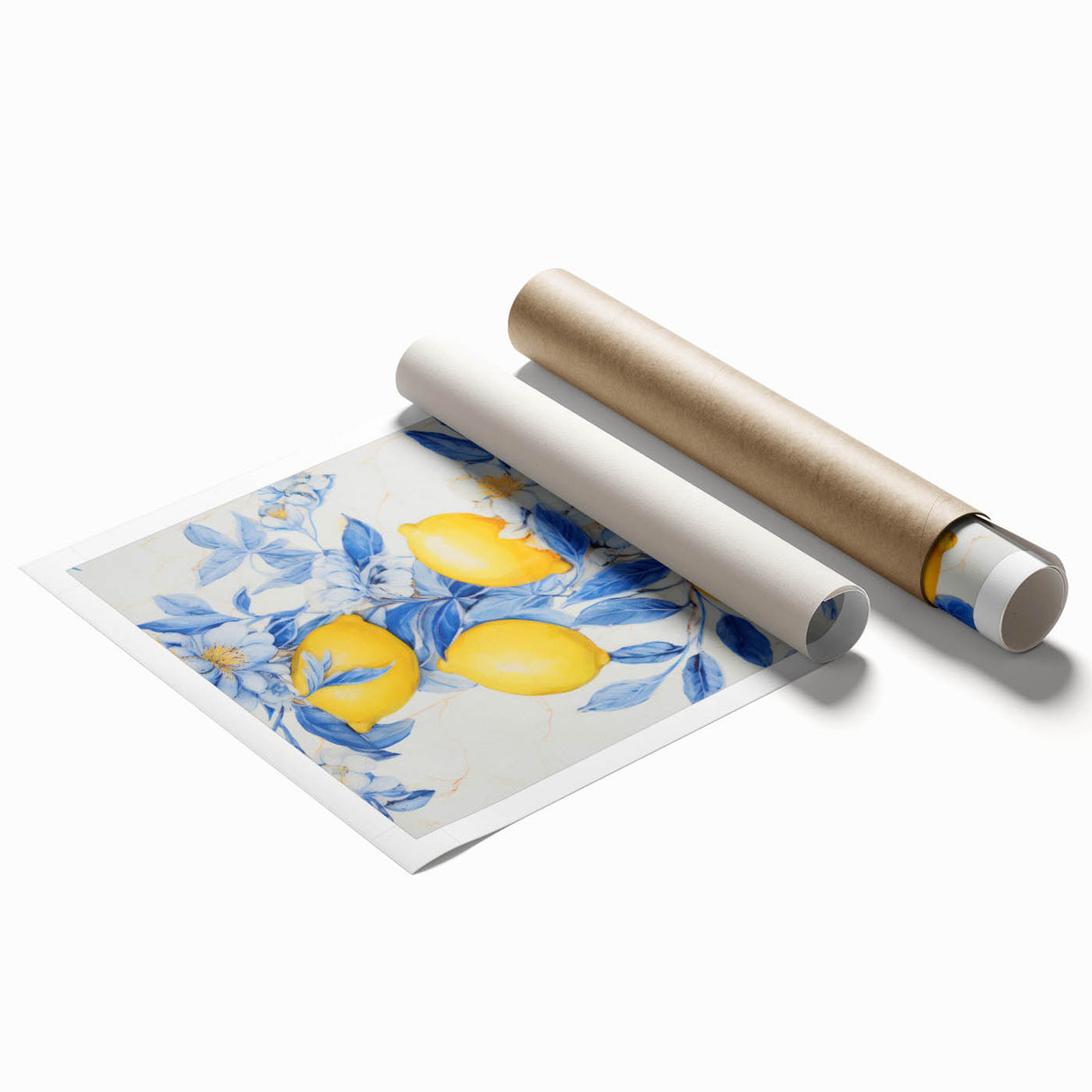 Maximalist Wall Art – Elegant Lemon and Floral Design in Blue and Yellow
