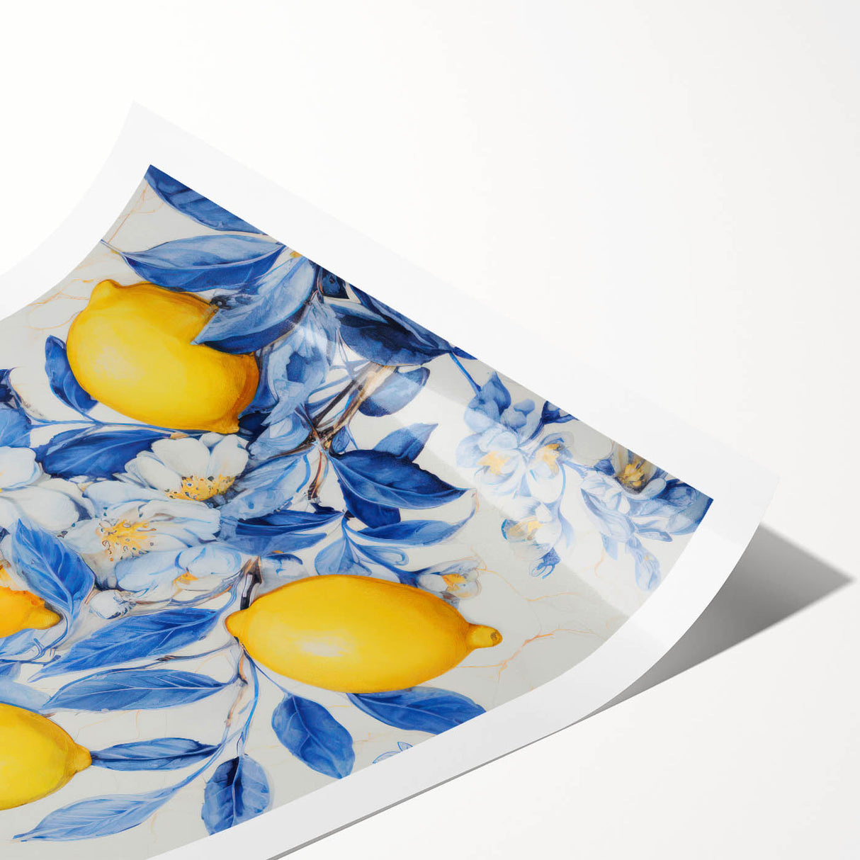 Maximalist Wall Art – Elegant Lemon and Floral Design in Blue and Yellow