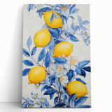 Maximalist Wall Art – Elegant Lemon and Floral Design in Blue and Yellow