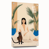 Maximalist Wall Art – Elegant Portrait with Cat and Tropical Accents