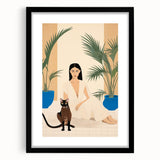 Maximalist Wall Art – Elegant Portrait with Cat and Tropical Accents
