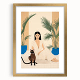 Maximalist Wall Art – Elegant Portrait with Cat and Tropical Accents