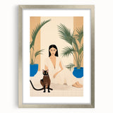 Maximalist Wall Art – Elegant Portrait with Cat and Tropical Accents