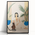 Maximalist Wall Art – Elegant Portrait with Cat and Tropical Accents