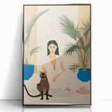 Maximalist Wall Art – Elegant Portrait with Cat and Tropical Accents