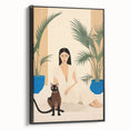 Maximalist Wall Art – Elegant Portrait with Cat and Tropical Accents