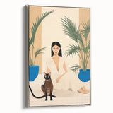 Maximalist Wall Art – Elegant Portrait with Cat and Tropical Accents