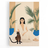 Maximalist Wall Art – Elegant Portrait with Cat and Tropical Accents