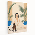 Maximalist Wall Art – Elegant Portrait with Cat and Tropical Accents