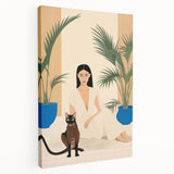 Maximalist Wall Art – Elegant Portrait with Cat and Tropical Accents