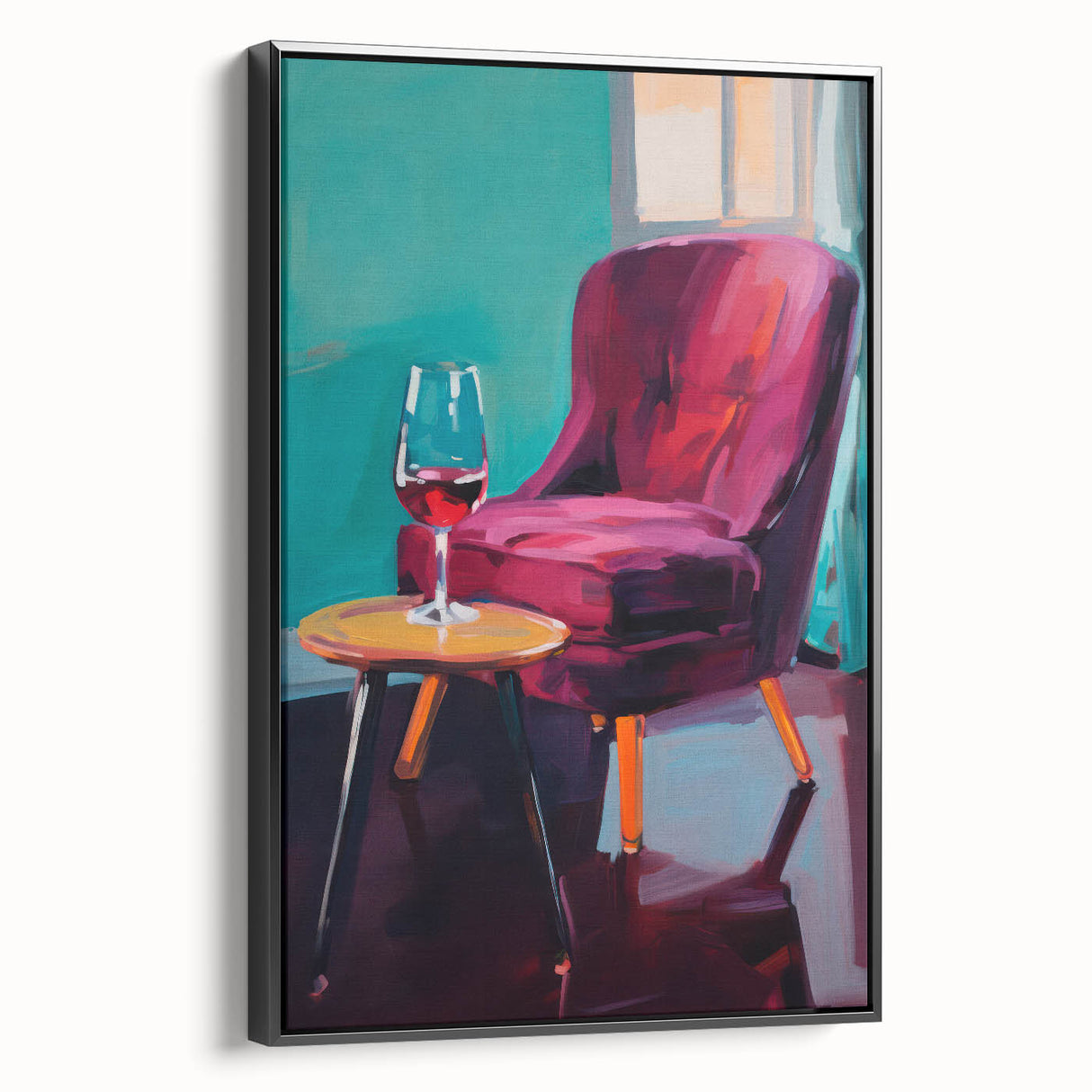 Maximalist Wall Art – Stylish Interior Scene with Chair and Wine Glass