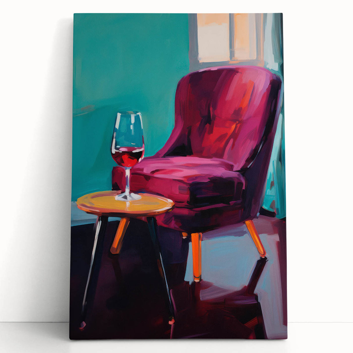 Maximalist Wall Art – Stylish Interior Scene with Chair and Wine Glass