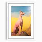 Maximalist Wall Art – Regal Dog Portrait Against Vibrant Sky and Landscape
