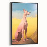 Maximalist Wall Art – Regal Dog Portrait Against Vibrant Sky and Landscape