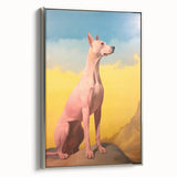 Maximalist Wall Art – Regal Dog Portrait Against Vibrant Sky and Landscape