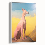 Maximalist Wall Art – Regal Dog Portrait Against Vibrant Sky and Landscape