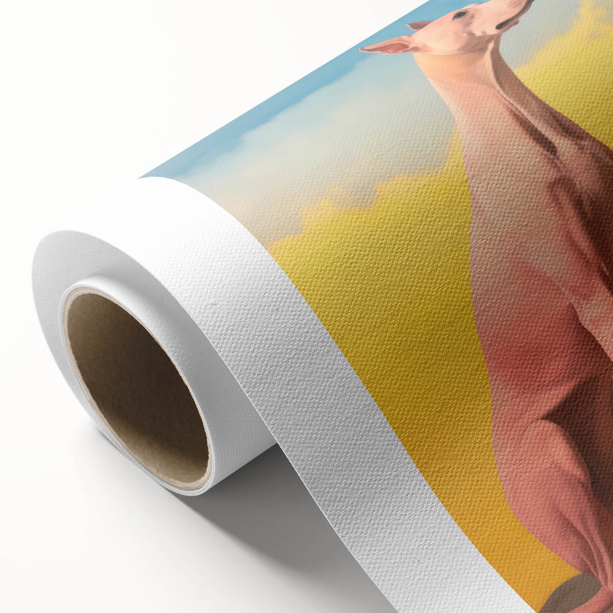 Maximalist Wall Art – Regal Dog Portrait Against Vibrant Sky and Landscape