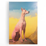 Maximalist Wall Art – Regal Dog Portrait Against Vibrant Sky and Landscape