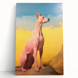 Maximalist Wall Art – Regal Dog Portrait Against Vibrant Sky and Landscape