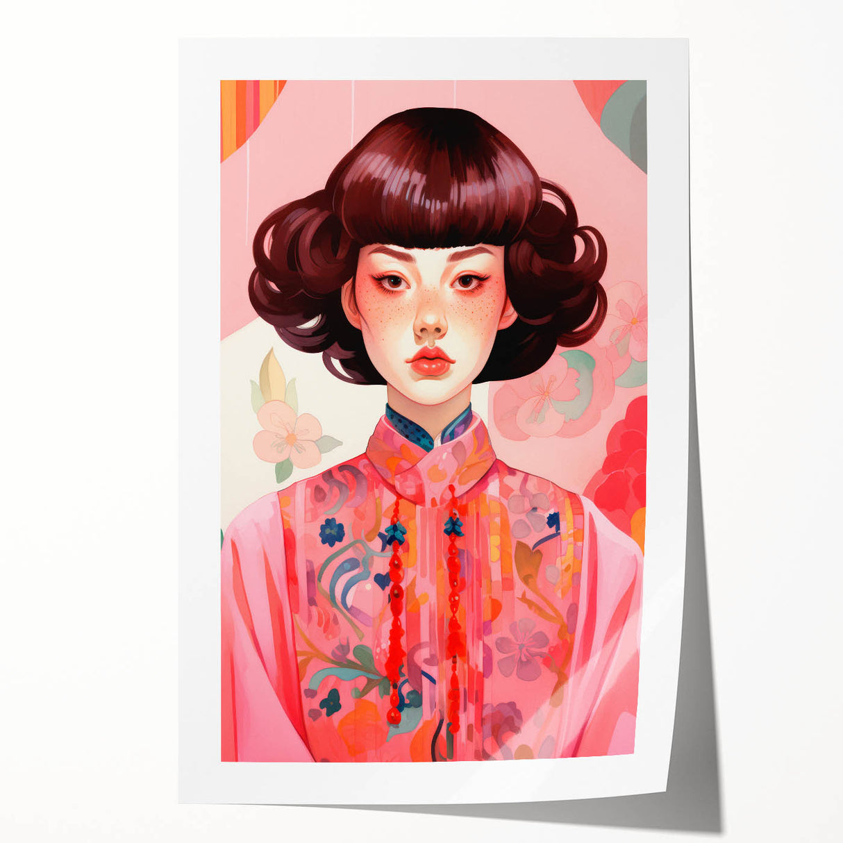 Maximalist Wall Art – Bold Portrait of Woman in Floral-Patterned Attire