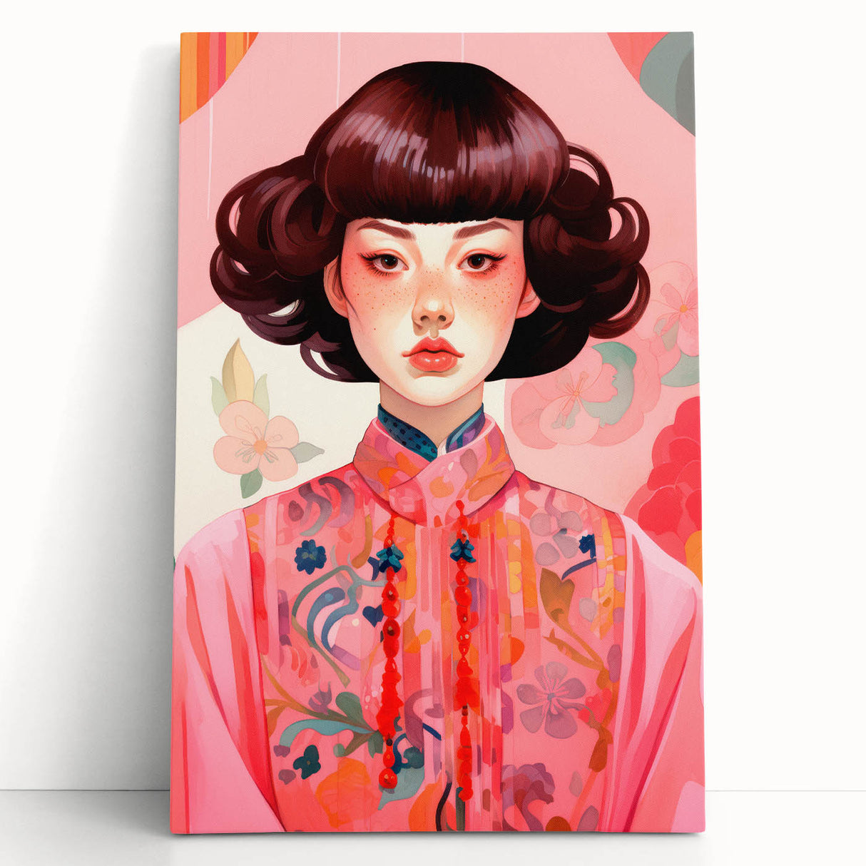 Maximalist Wall Art – Bold Portrait of Woman in Floral-Patterned Attire