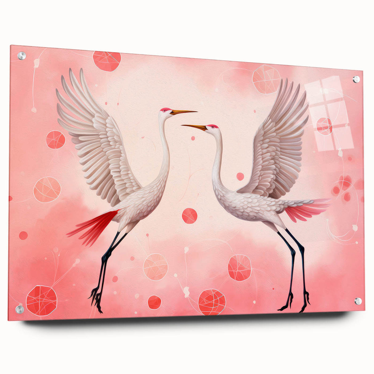 Maximalist Wall Art – Elegant Decor with Dancing Cranes on Pink
