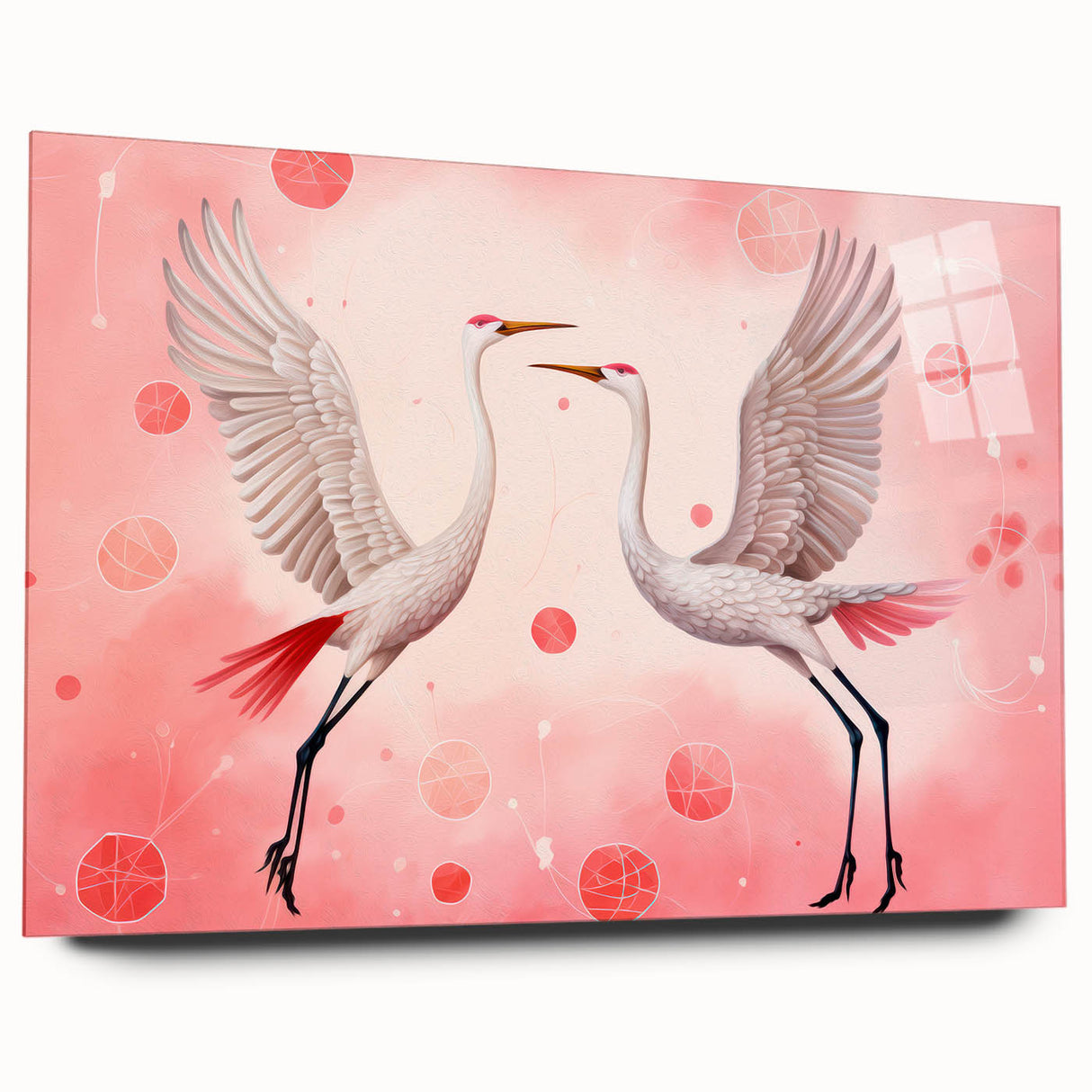Maximalist Wall Art – Elegant Decor with Dancing Cranes on Pink