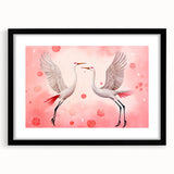 Maximalist Wall Art – Elegant Decor with Dancing Cranes on Pink