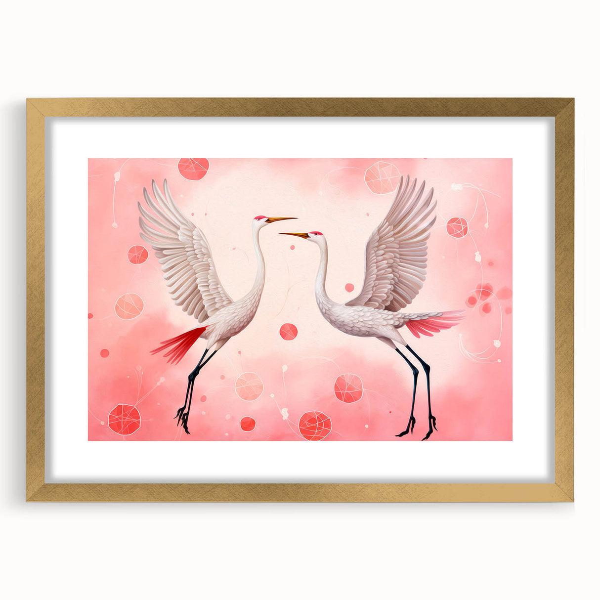 Maximalist Wall Art – Elegant Decor with Dancing Cranes on Pink