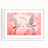 Maximalist Wall Art – Elegant Decor with Dancing Cranes on Pink