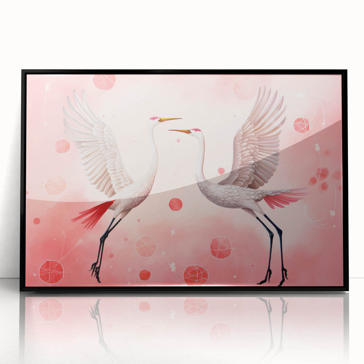 Maximalist Wall Art – Elegant Decor with Dancing Cranes on Pink