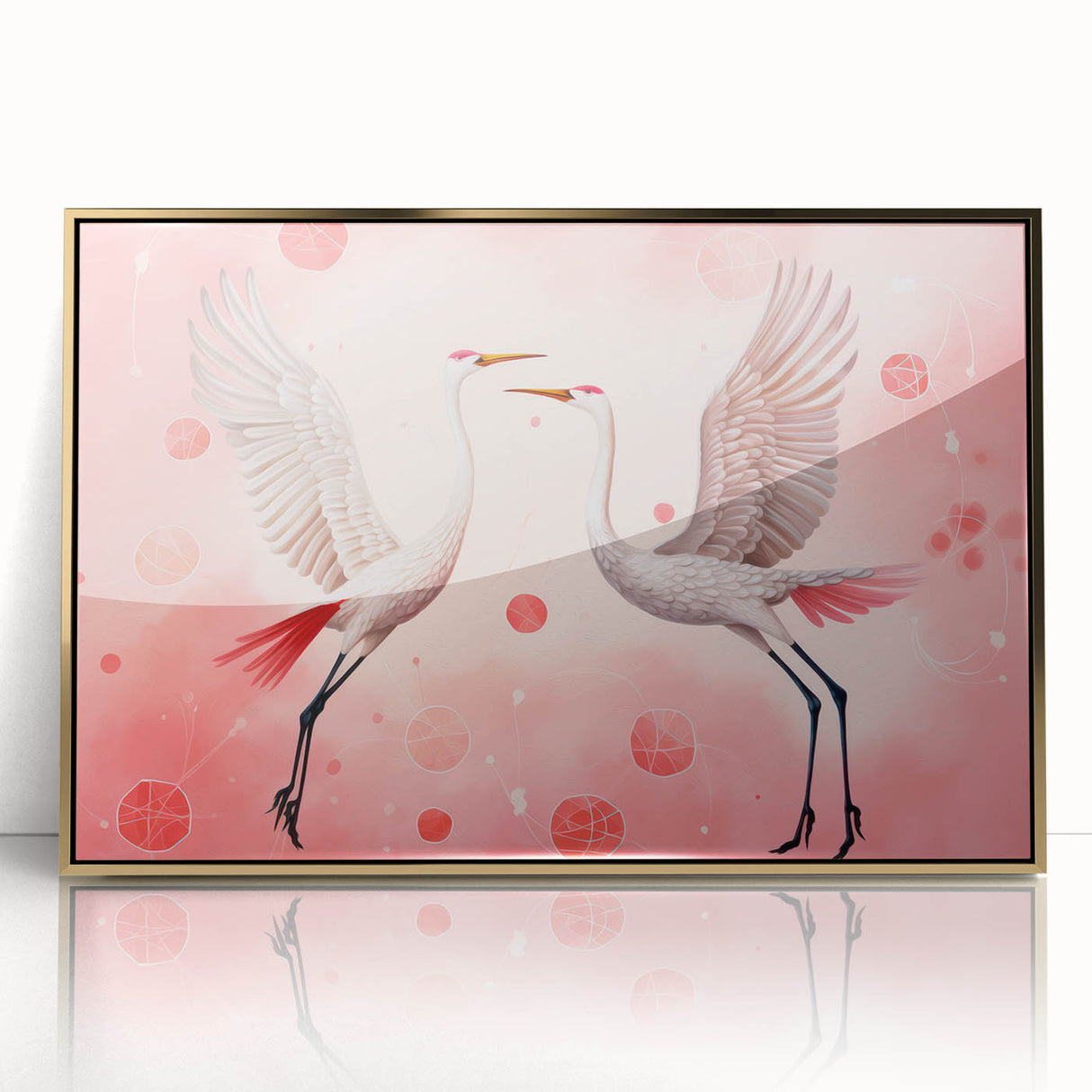 Maximalist Wall Art – Elegant Decor with Dancing Cranes on Pink