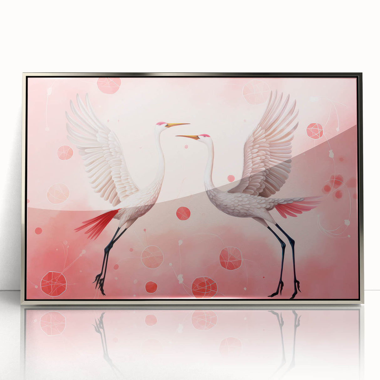 Maximalist Wall Art – Elegant Decor with Dancing Cranes on Pink