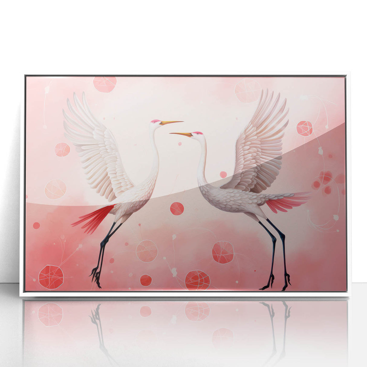 Maximalist Wall Art – Elegant Decor with Dancing Cranes on Pink