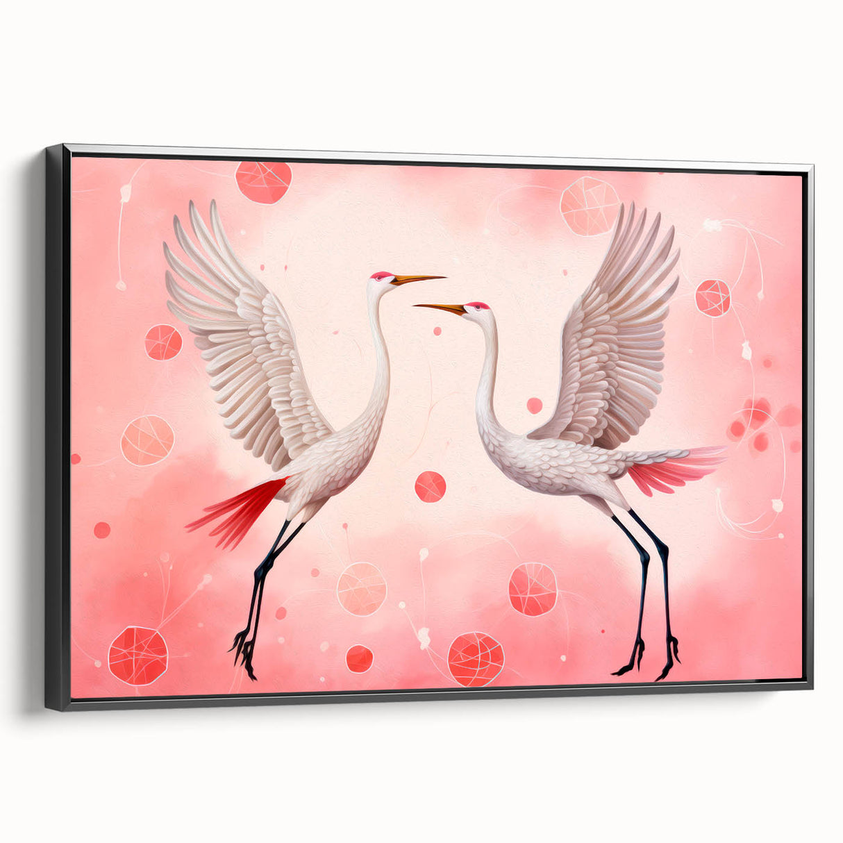 Maximalist Wall Art – Elegant Decor with Dancing Cranes on Pink