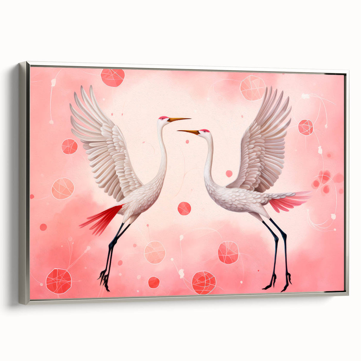 Maximalist Wall Art – Elegant Decor with Dancing Cranes on Pink