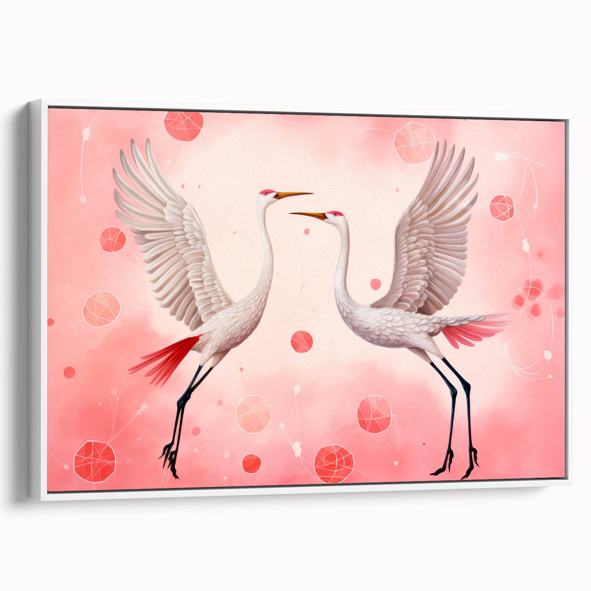 Maximalist Wall Art – Elegant Decor with Dancing Cranes on Pink