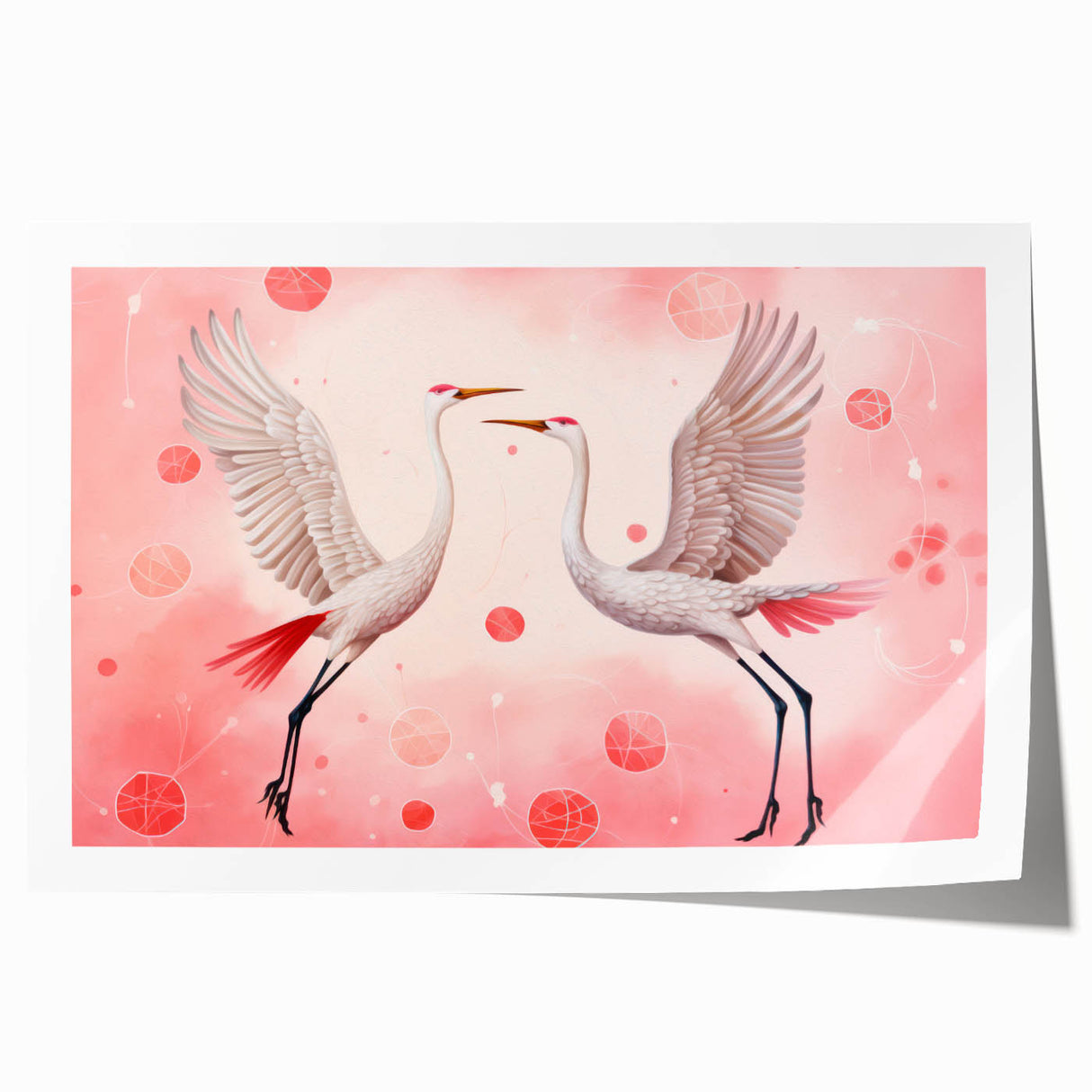 Maximalist Wall Art – Elegant Decor with Dancing Cranes on Pink