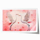 Maximalist Wall Art – Elegant Decor with Dancing Cranes on Pink