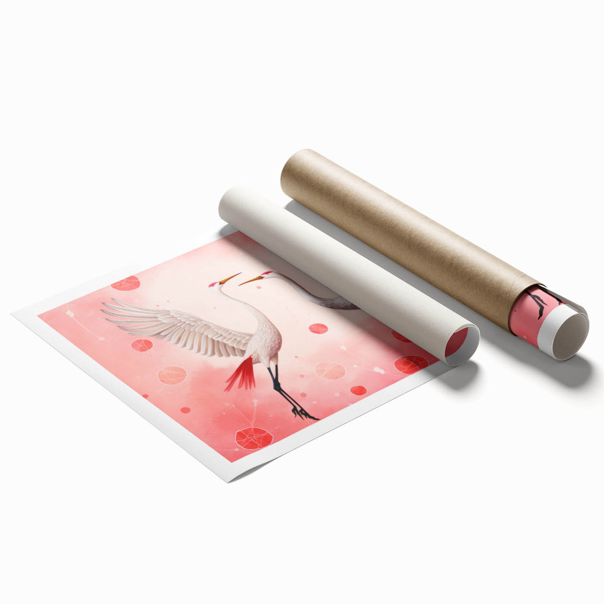 Maximalist Wall Art – Elegant Decor with Dancing Cranes on Pink