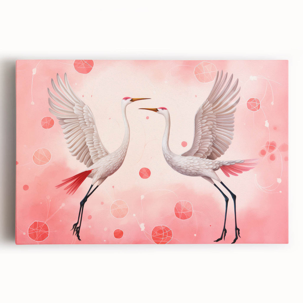 Maximalist Wall Art – Elegant Decor with Dancing Cranes on Pink