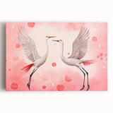 Maximalist Wall Art – Elegant Decor with Dancing Cranes on Pink